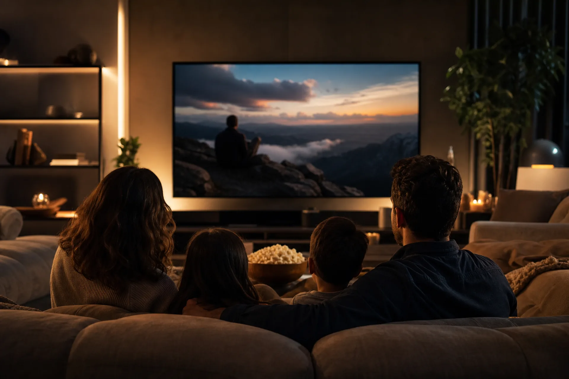 Sala moderna com Smart TV exibindo conteúdos pela internet